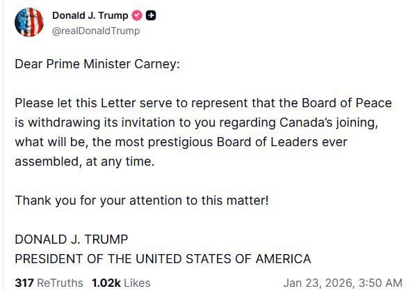 דסק החוץטראמפ בפנייה לראש ממשלת קנדה: הזמנתכם ל"מועצת השלום" - מבוטלת@N12chat...