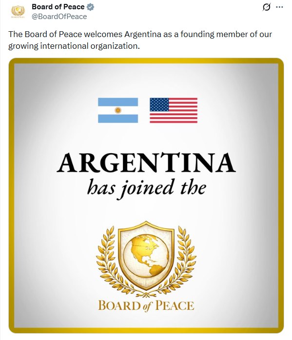 דסק החוץהחשבון הרשמי של מועצת השלום ב-X מצייץ: ברכות לארגנטינה שהצטרפה כחברה מייסדת@N12chat...